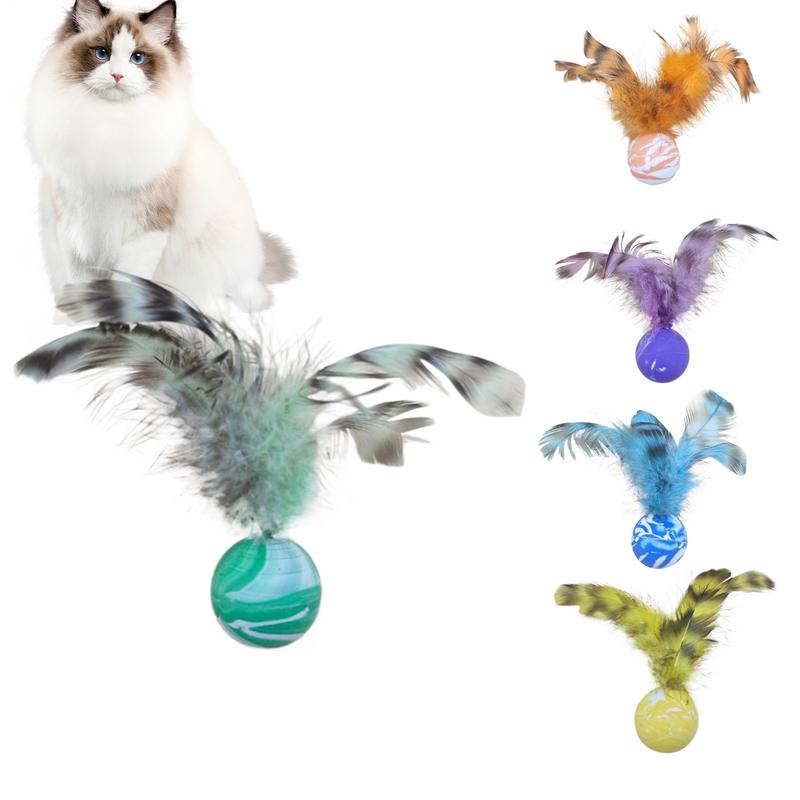 Interactive Cat Toys For Indoor Cats 5 Pieces Interactive Cat Bouncy Ball Set With Feathers Safe Funny Pet Teething Toys For