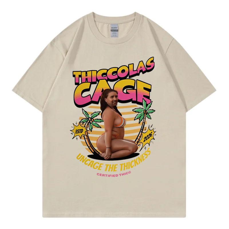 Thiccolas Cage Funny Meme Tshirt Men Women Clothing Fashion Y2k Oversized Tshirts Summer Casual Cotton Short Sleeve T Shirts