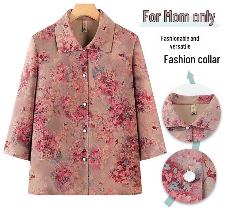 Floral Lapel Cardigan Set for Middle-Aged and Elderly Women
