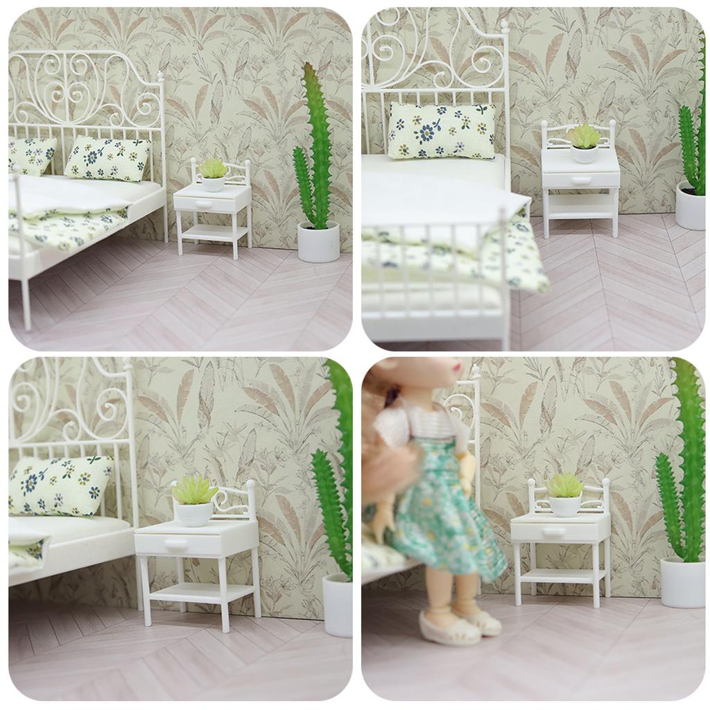 Miniature Bedside Table For Dollhouses Plastic Iron Style Perfect For Role Playing Game