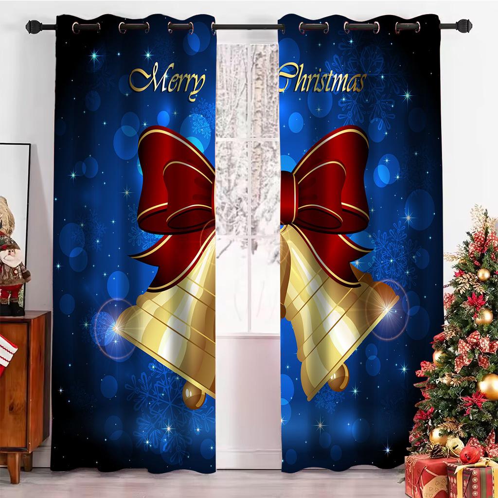 Vánoční závěsy 3D Zlatý vánoční strom Los Dekor Zatemňovací závěsy 2 Panely Deluxe Obývací pokoj Ložnice Domácí dekorace Závěsy