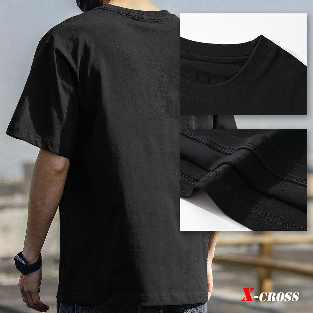 Short Sleeve Solid Short Sleeve Simple Crew Korean Size 50s X-cross Men's T-Shirt, Black, Color, Sportswear, Cotton/Polyester, One-Point Design,