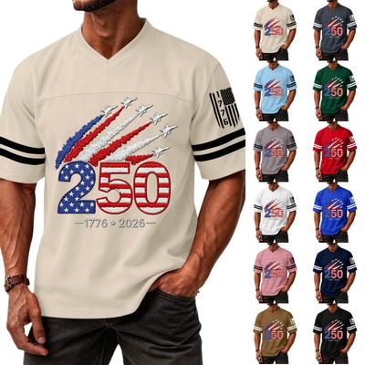 Men's Casual Fashion V-Neck Independence Day Print Short Sleeve Sports T-Shirt Top