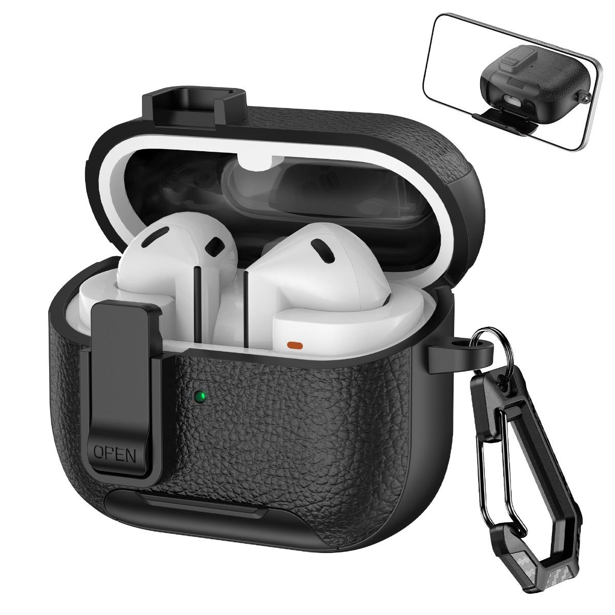 Nieuw Leren Veiligheidsslot Met Telefoonhouder Hoesje Voor Samsung Galaxy Buds 3 FE of Buds 3 Pro Draadloze Bluetooth Oordopjes Cover For Galaxy Buds3 FE black