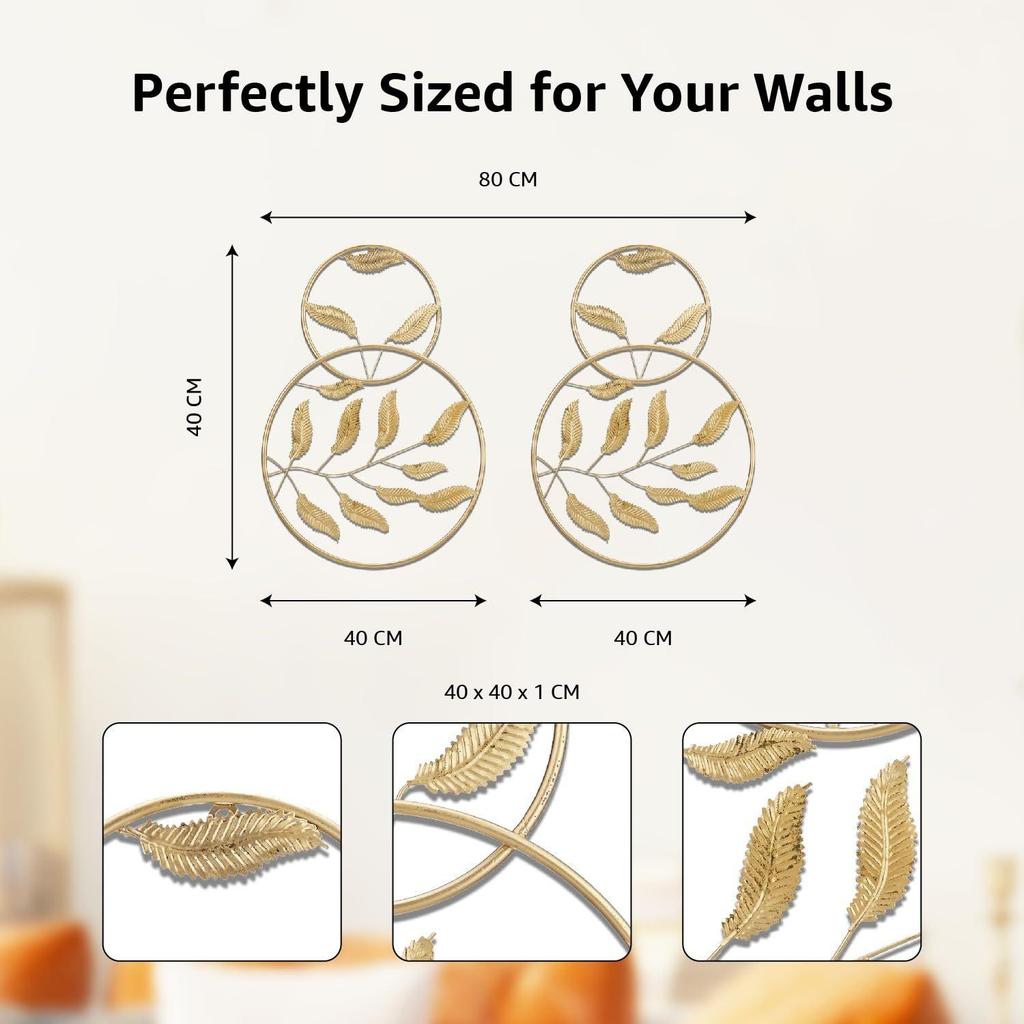 Metal Wall Frame | Elegant Nature | Inspired Leaf Design| Sturdy Iron | Wall Hanging | Wall Décor | Easy Installation | 40 x 40 cm