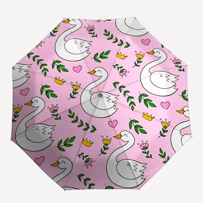 1pc Swan Pattern Automatic Folding Umbrella - Portable Collapsible Design, 8-Rib Iron Frame, Durable Fabricyy251125003