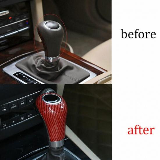 For Benz E-Class 2009-15 Red Carbon Fiber Knob Cover Central Console Gear Shift