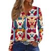 Women's Fashion Casual V-Neck Button-Up Long-Sleeve T-Shirt With Christmas Print Top