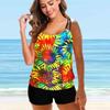Women's Swimwear Tankini 2 Piece Swimsuit Red Flowers Print Vacation Bathing Suits