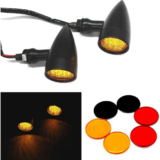 

Black Motorcycle LED Turn Signals Red Light Brake Running Tail Lights Bullet Amber Lights-Black With N
