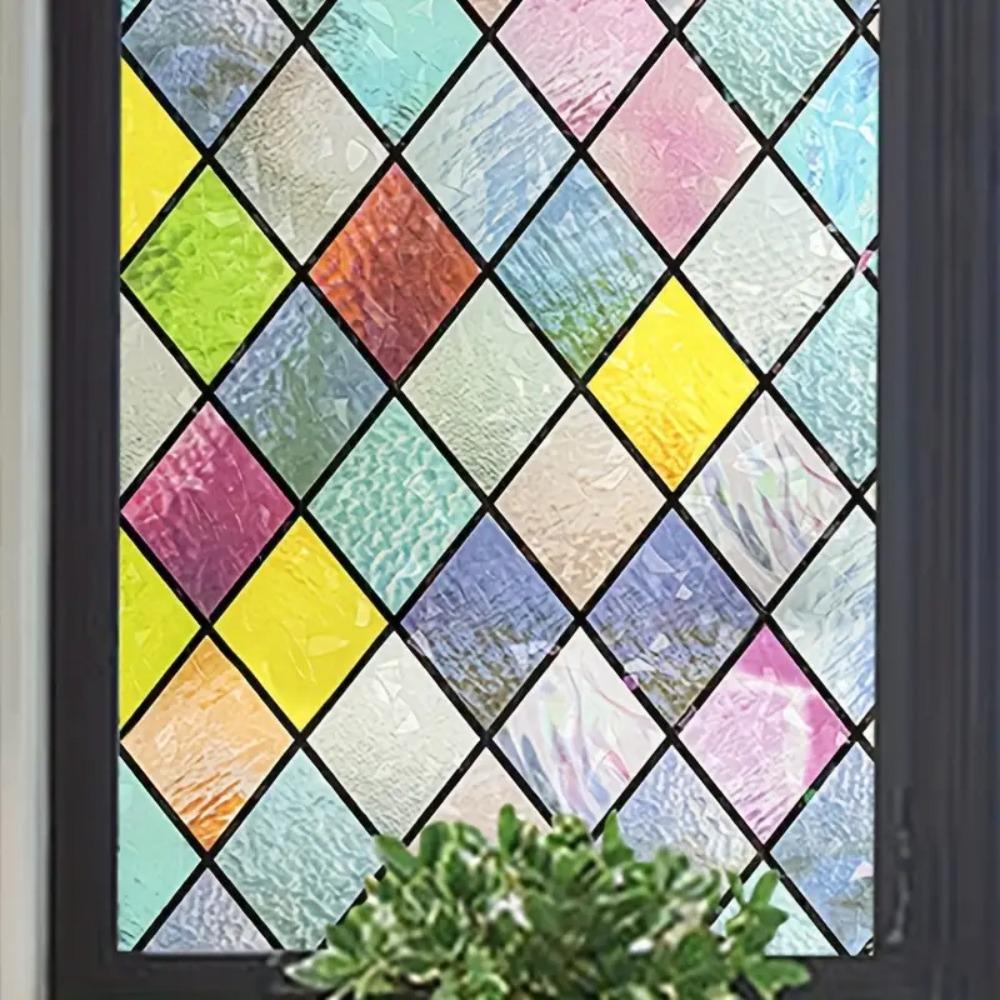 Vintage Stained Glass Window Sticker Translucent Rainbow Glass Decals Stickers  Home Decor