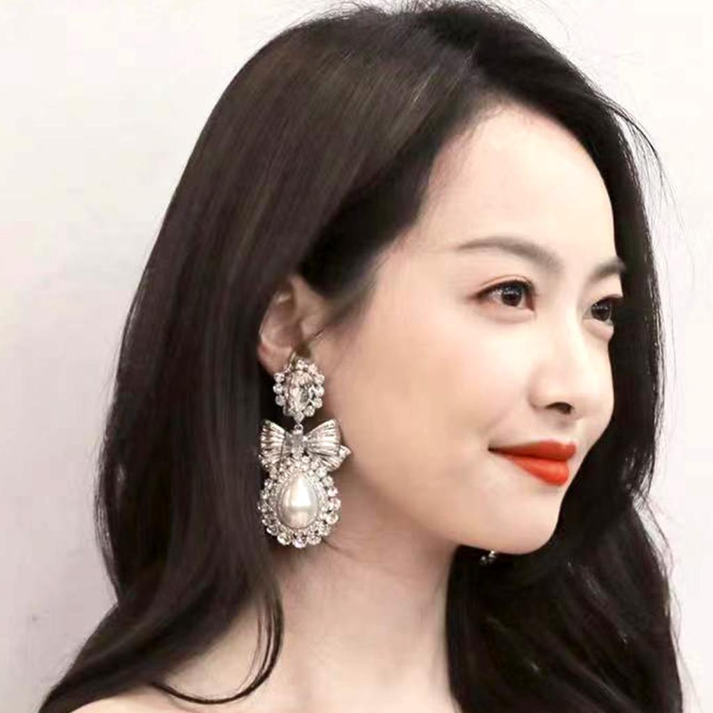 2022 New Trend Shiny Big Rhinestone Drop Shape Pendant Women's Earrings Wedding Party Fashion Jewelry Accessories