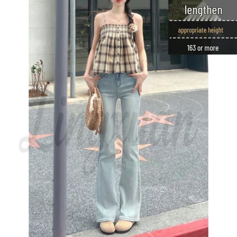 American Retro Blue Slimming Flared Bell Bottom Jeans for Women - Spring/Summer Fashion M