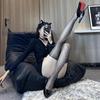Ultra-Thin Women's Black Silk Over-the-Knee Shiny Thigh-High Borderless Aurora Stockings