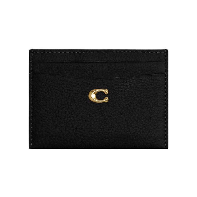 COACH Card Case 11 Classic Fashion Solid Color Gold Logo Grained Leather Card Case Women s Black чёрный