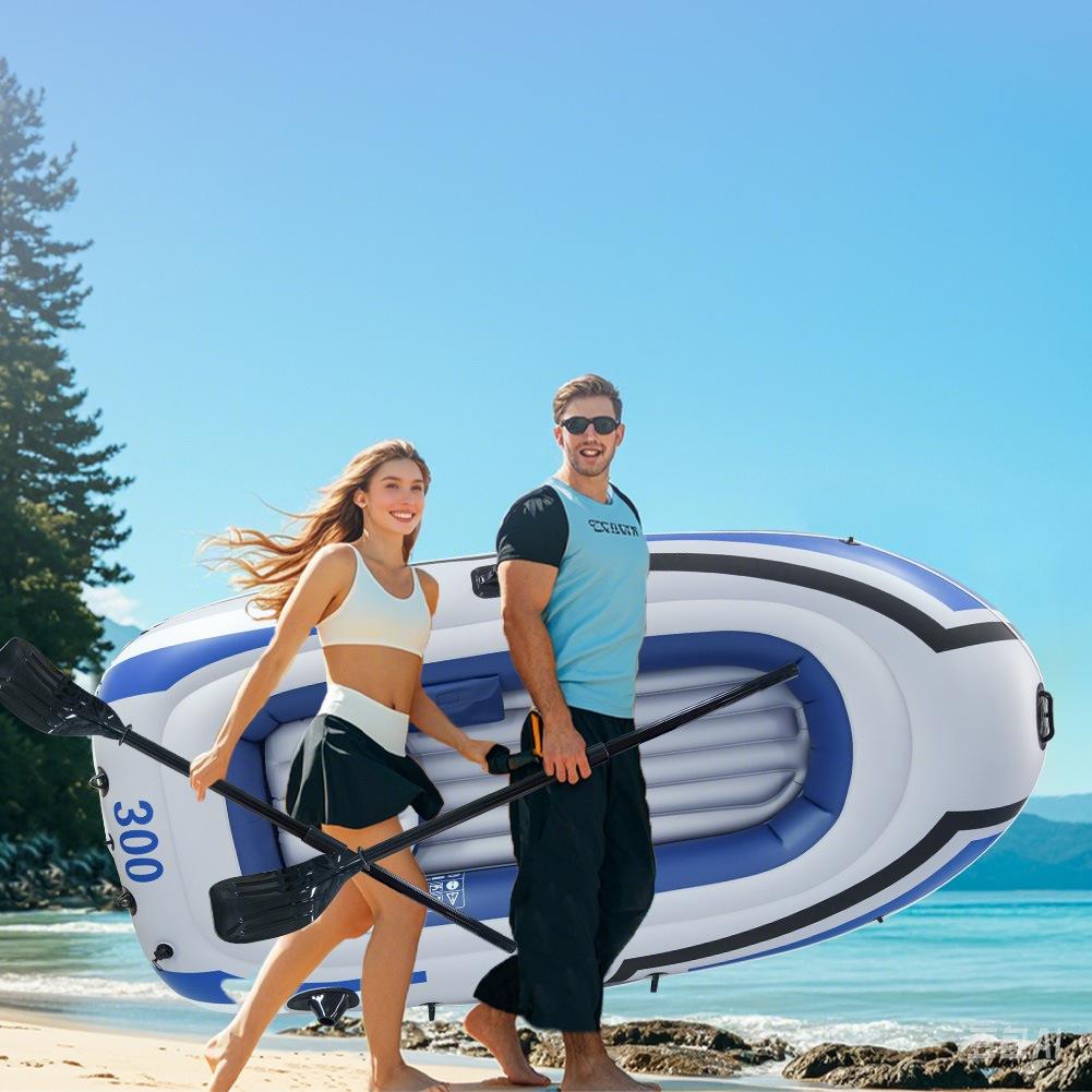 Inflatable Kayak and Hovercraft: Durable Rubber Boat for 2-4 People, Ideal for Fishing and Recreation.
