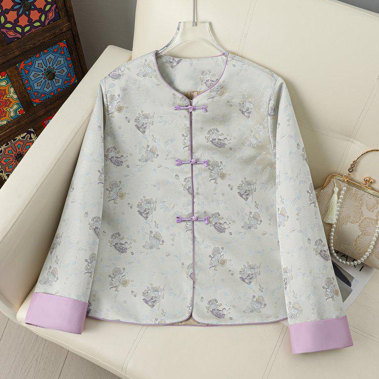 Spring Tang Style Jacket for Middle-Aged Women - Petite, Elegant Design for Spring and Autumn
