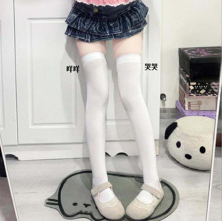 Cute Printed Kaomoji Japanese Cute Sister Socks Spring And Summer Thin Black Silk Subculture Knee Socks Jk Stockings White Silk