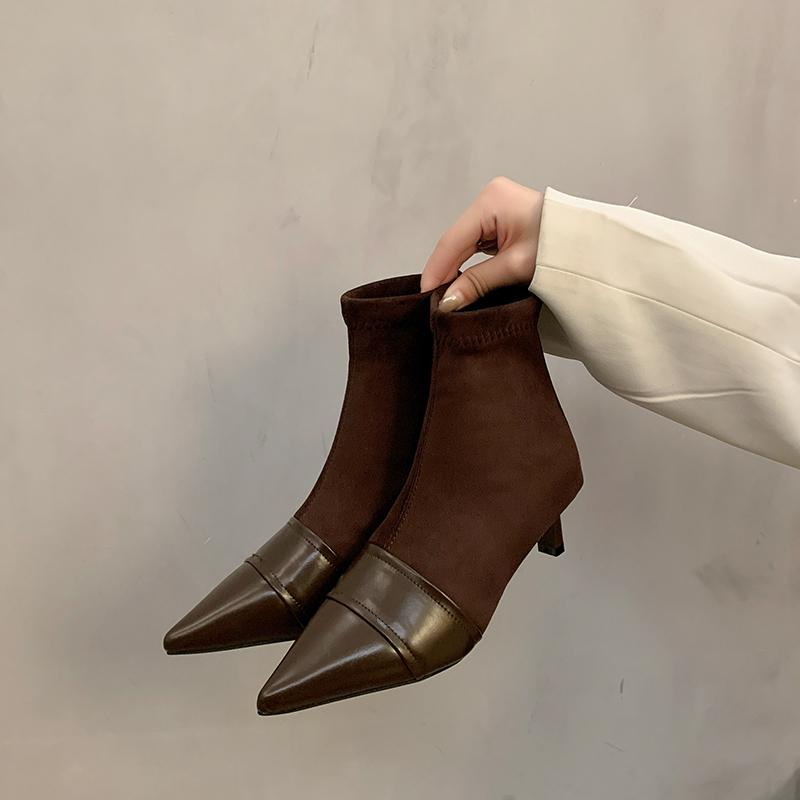 Mode Hiver Bout Pointu Femmes Daim Bottines Stilettos Chaussures 2025 Tout Neuf Sexy Mode Bottes Chelsea Escarpins Robe Zip Botas Mujer