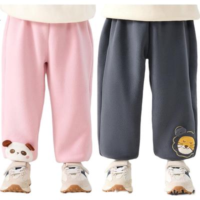 Aibedila Kids Pants Autumn Winter Thickened Fleece Sweatpants Girls Long Pants Baby Casual Double-Sided Fleece Pink Size 110