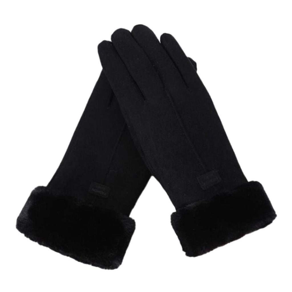 Women Winter Gloves Faux Suede Texting Full Finger Elastic Cuff Touchscreen Thermal