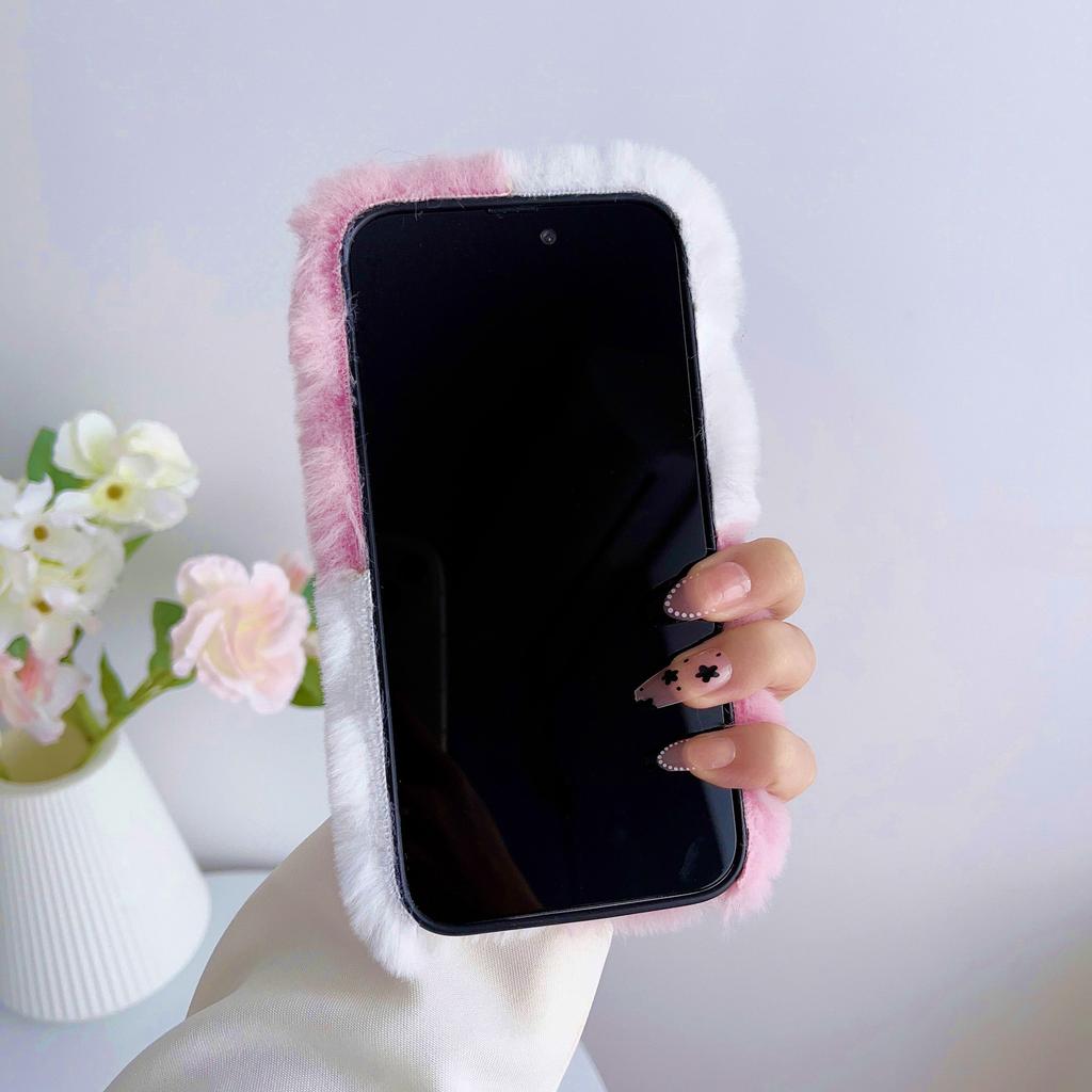 Applicable To Iphone12 Plush Mobile Phone Case Color Matching Bow 13pro Plush Case Apple 11 Autumn and Winter Protective Case