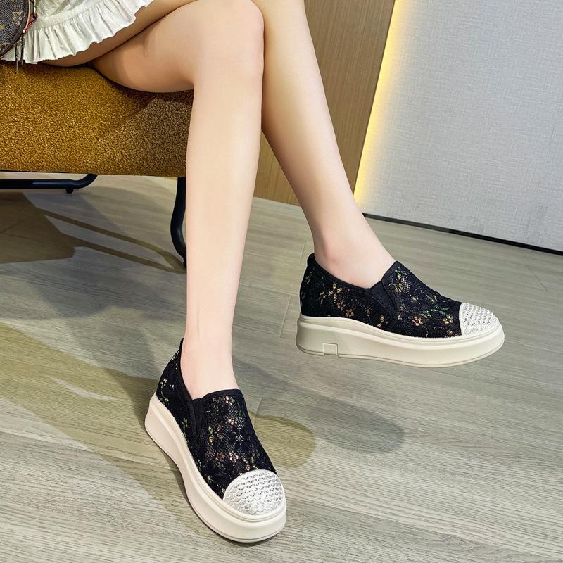 Thick-soled fisherman shoes summer new mesh breathable lace casual thin