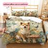Shiba Inu and Fresh Flowers Pattern Bedding Home Decoration Birthday Gift (1 * duvet cover + 2 * pillowcase, without core)