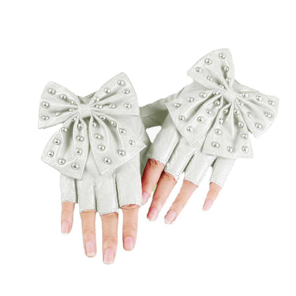 Women Bowknot Rivet Half Finger Gloves PU Leather Gloves For Nightclub Hiphop Dancing Wear And Stage Performances