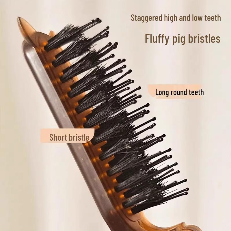 Tragbare Langstiel-Haarbürste mit Wildschweinborsten für Hochsteckfrisuren & Locken
