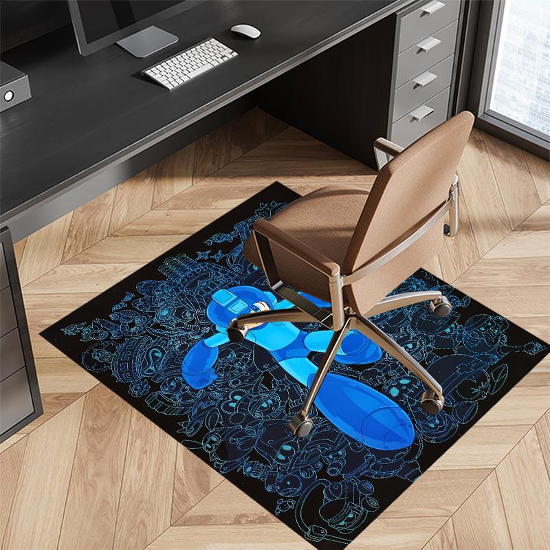 1pc Cartoon Rockman Game Megaman Print Area Rug - Soft, Washable Non-Slip Indoor Mat for Office Chairs, Living Room, Home Office Decorative Rug