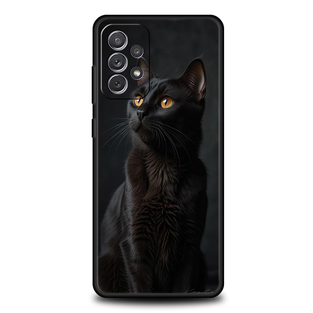 Black Cat Phone Case for Samsung A51 A71 A21S A12 A11 A15 A25 A31 A41 A23 A33 A53 A73 A03S A05S A13 5G A35 A55 Cover