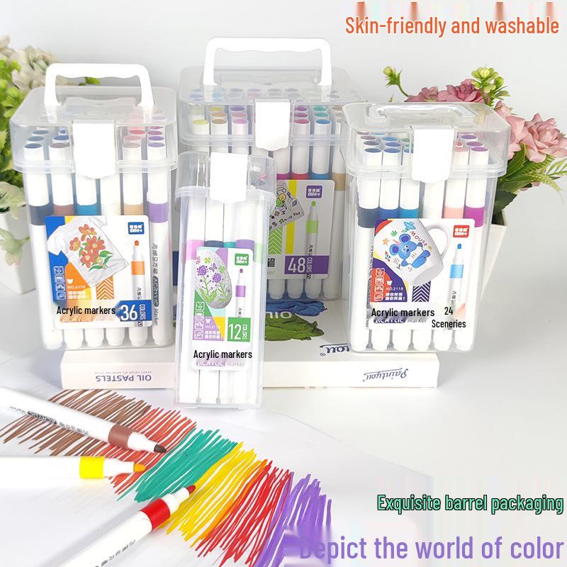48-Color Thick Tip Acrylic Marker Pens Set for Kids - Ideal for Stone Painting, DIY Crafts, and Hand Designs