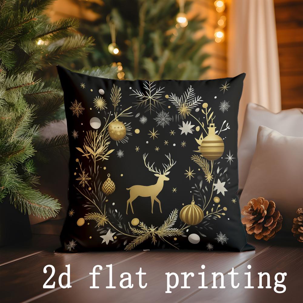

Home Decor Merry Christmas Snowman & Tree Print Pillowcases Pattern Cushion Cover Suitable for Sofa Bedroom Car Pillow Cover 16x16Inch