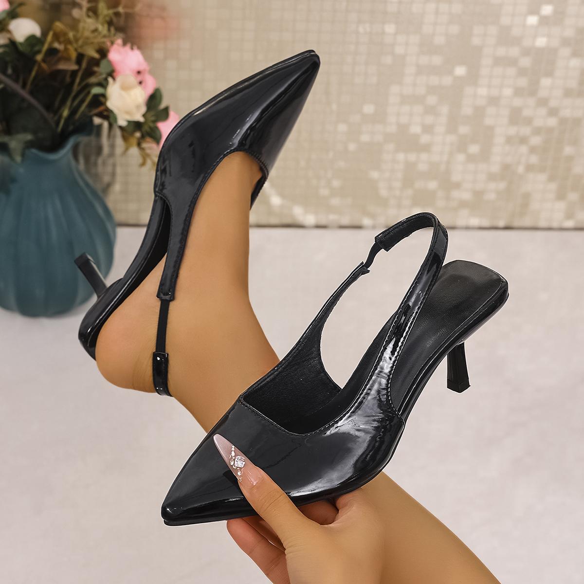 

Fashion Women Sandals Elegant French Style High Heels Sandals Women 2025 New Sharp Toe Strapless Sandals with Ankle Strap Leather Shoes 35