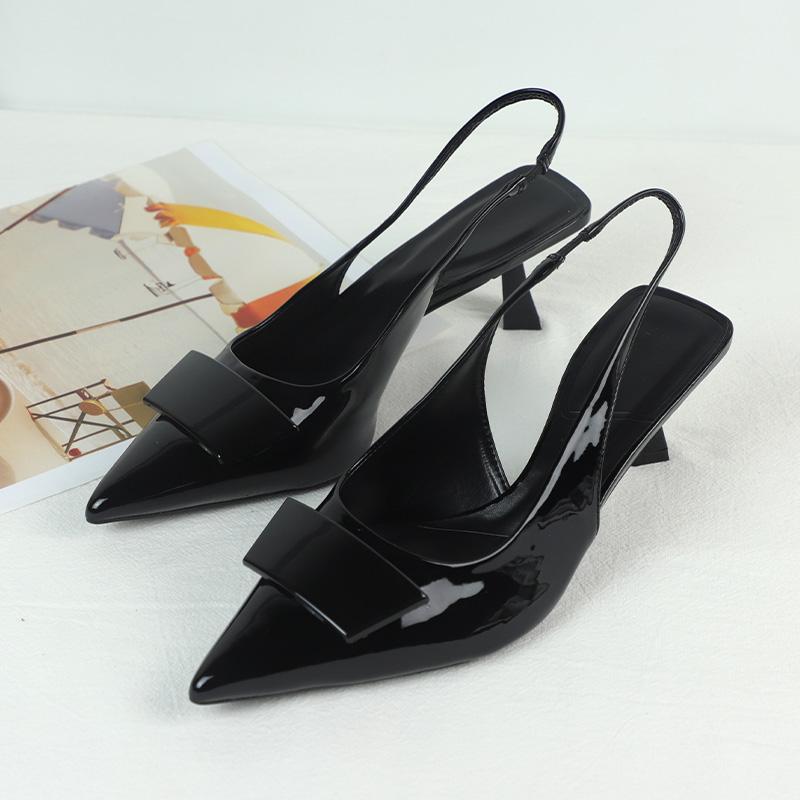 

Мода Мода Деловые Туфли для Женщин Черная Лакированная Кожа Ремешок Сзади Простой Дизайн 2025 Лето Женские Босоножки Слингбэки 36