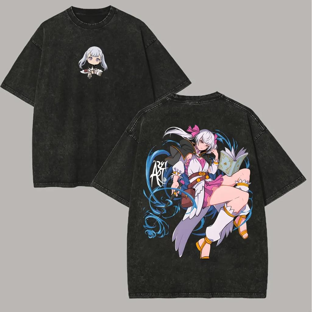 Anime Black Clover Noell Silva T-shirt Y2k Washed Oversized T Shirt Summer Short Sleeve Pure Polyester Tees Tops Men Women Clothing