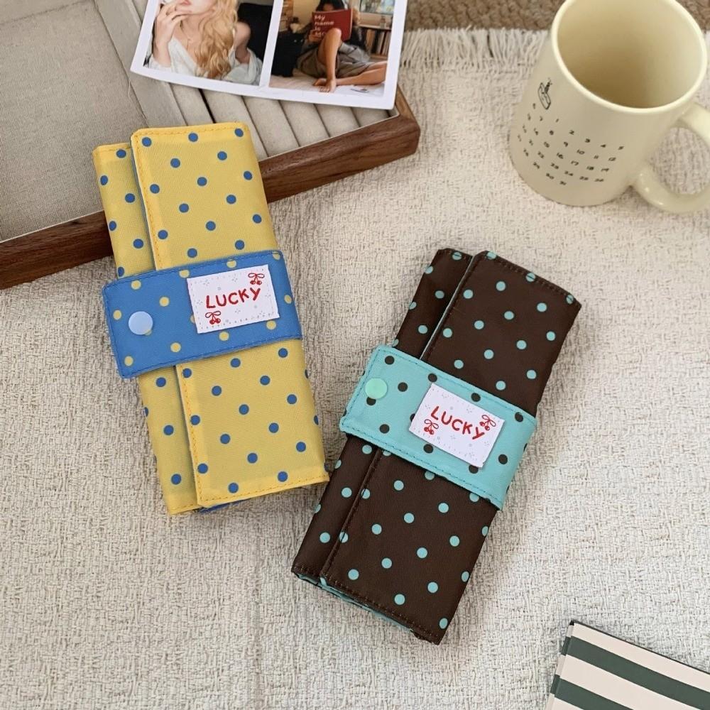 Canvas Cosmetic Tools Storage Roll Foldable Multipurpose Penbag Polka Dot Makeup Brush Bag Women