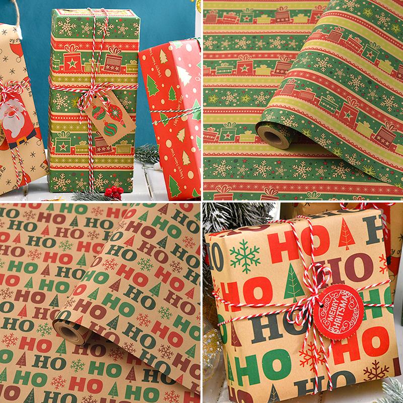 43x1000cm Kraft Wrapping Paper DIY 1 Roll Large Size Retro Gift Paper Packing Decor Paper Xmas Tree Snowflake