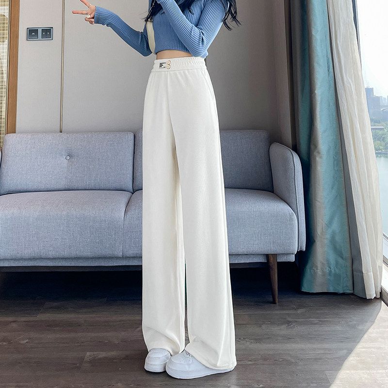 

Plus-Size Women s Slimming Chenille Wide-Leg Pants, Large Size, 2026 New Style, Spring, Autumn, Winter, Drapey, Fleece-Lined, Black Casual Pants Off-White [Extended Version] 6XL