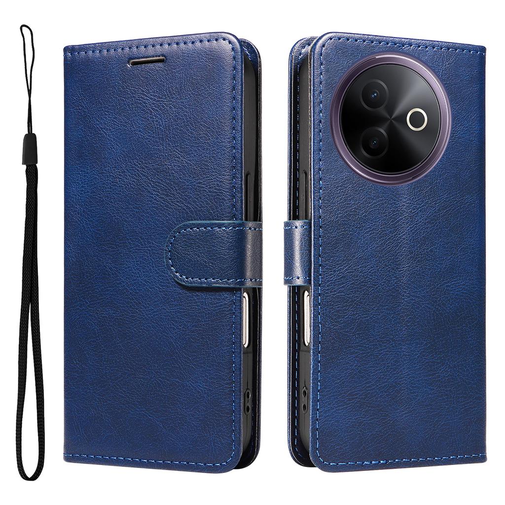 For Vivo Y39 5G Leather Wallet Case with Strap Solid Color Phone Stand Cover
