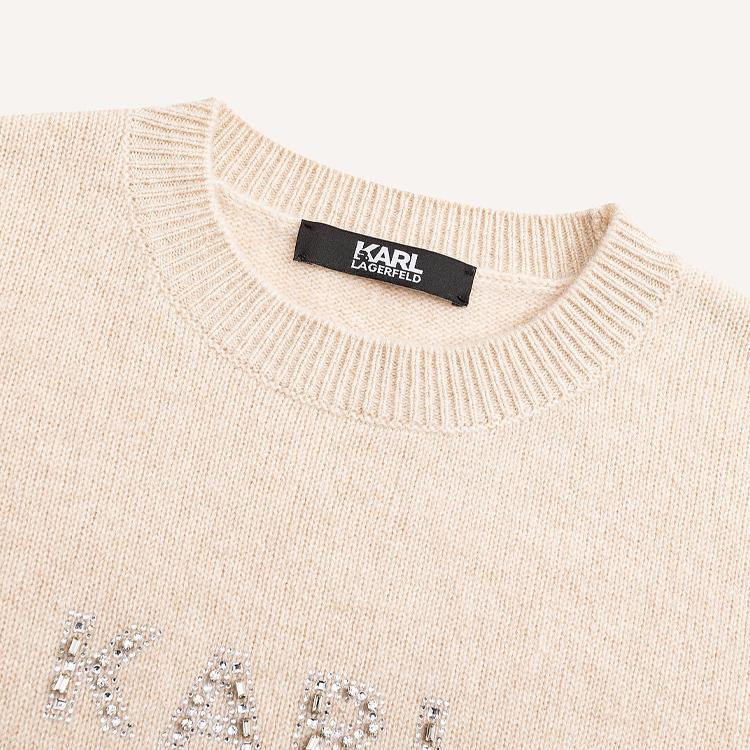 Karl Lagerfeld Casual Commuting Gathering Outing Light Luxury Letter Logo Round Neck Long Sleeve Cashmere Sweater Women Sweater Beige E41W2059