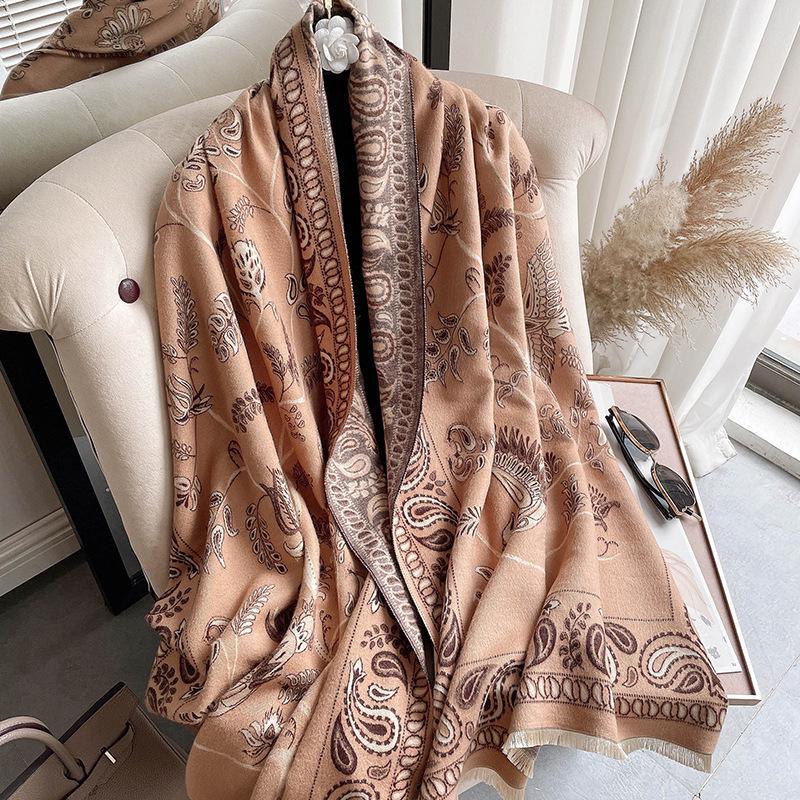 Liu Yifei-Inspired Retro Bluebird Cashmere Scarf - Thick, Warm, Ethnic Style Women's Winter Neck Warmer