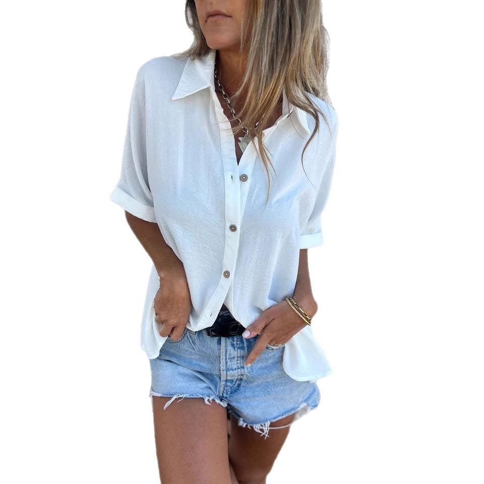 2026 Spring and Summer Women s Lapel Casual Shirt Tops Women s Button-Down Shirts S белый