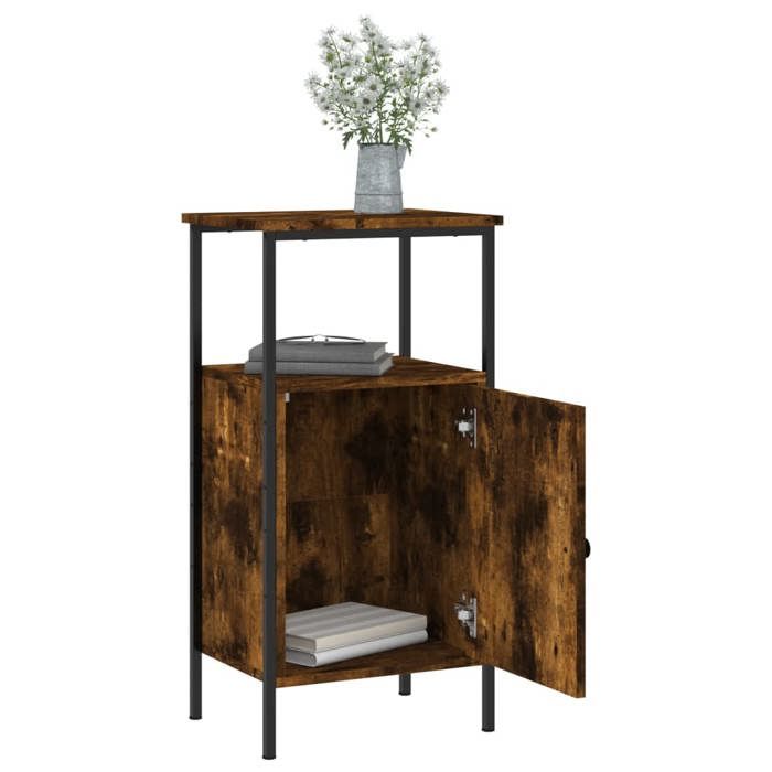 Table de chevet - Maison Exclusive - Chêne fumé - Bois d'ingénierie durable - Cadre en fer