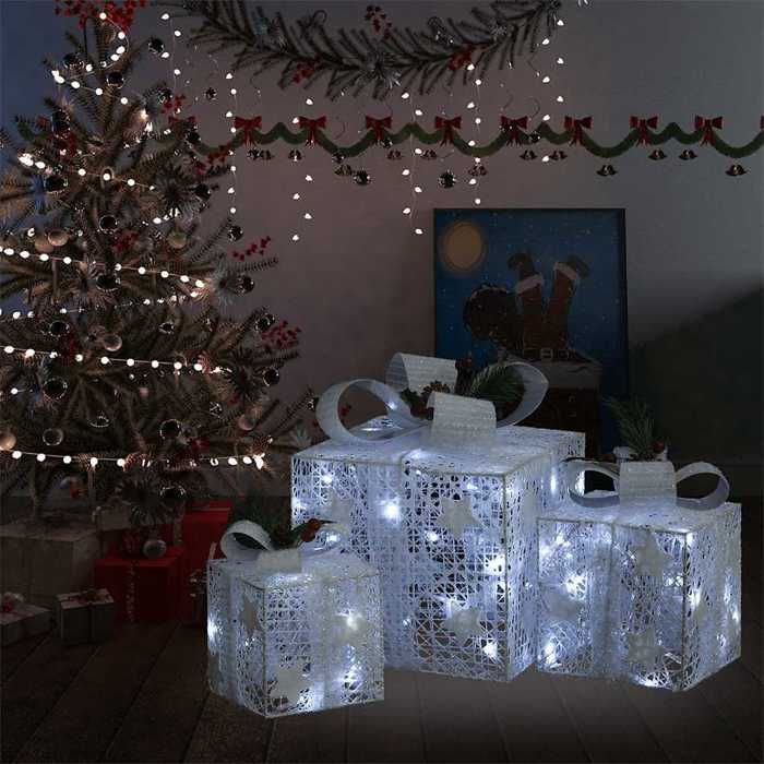 VidaXL Decorative Christmas Gift Boxes 3 Pcs Outdoor Indoor Luminous Holiday Decoration Christmas Boxes 329766