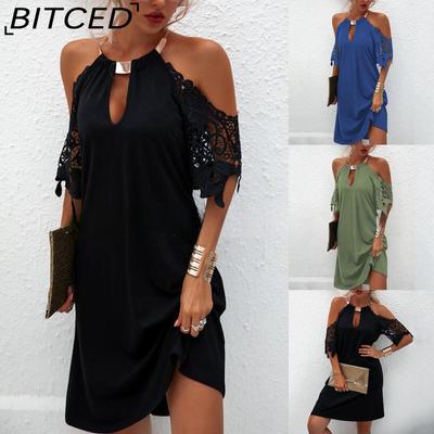Summer Women's Lace-Up Metal Halter Neck Sexy Off-Shoulder Dress