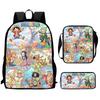 Cartoon One Piece 3pcs Lightweight Durable School Backpack with Crossbody Bag Pencil Case for Boys Girls Age 6-10 Primary School