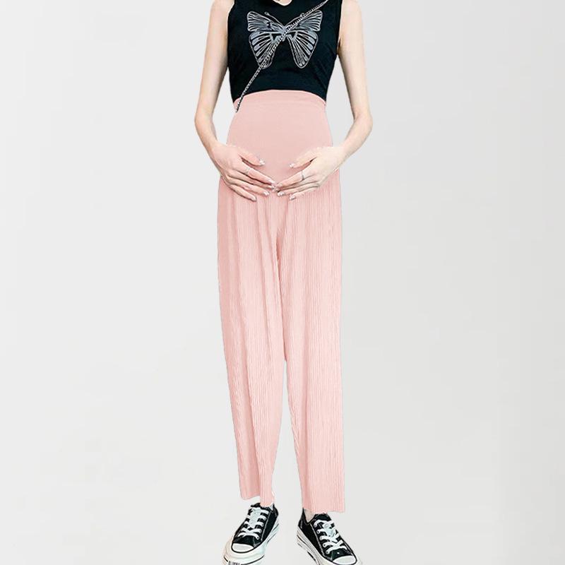 Summer Ice Silk Pleated Maternity Pants for Pregnant Women - Slimming, Cool, and Fashionable 2XL 150~180 lbs