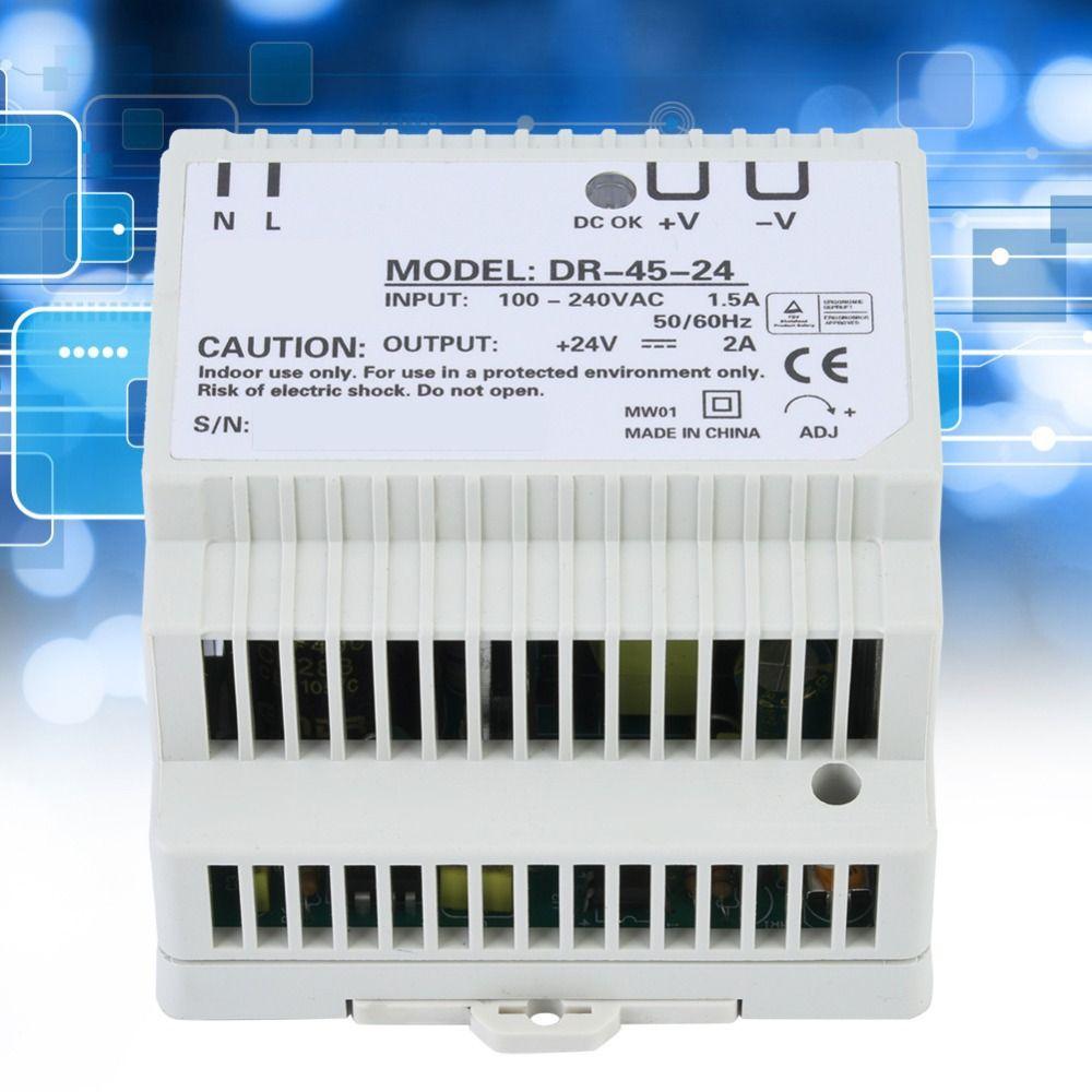DR-45-24 AC/DC Switching Power Supply 100-240VAC 45W 24V 1.5A Din Rail Power Supply Single Output Efficient AC-DC Converter